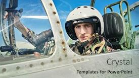  Presentation with fighter jet - Audience pleasing slide set consisting of portrait-of-a-man-pilot backdrop and a light gray colored foreground