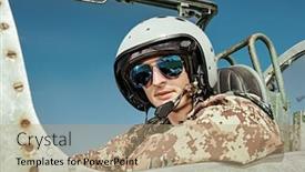  Presentation with fighter jet - Cool new slide set with portrait-of-a-man-pilot backdrop and a coral colored foreground