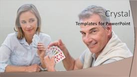  Presentation with playing cards - Presentation enhanced with portrait of a man playing cards with woman at home background and a light gray colored foreground