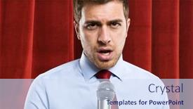  Presentation with speaking - Presentation having talk show - portrait of a man speaking background and a sky blue colored foreground