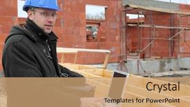  Presentation with safety construction - Presentation theme having portrait of a man wearing a safety helmet on a construction site background and a coral colored foreground