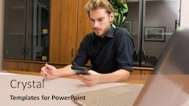  Presentation with work - Theme consisting of portrait-of-a-man background and a coral colored foreground