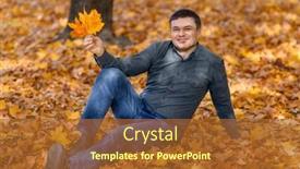  Presentation with multicolored autumn leaves orange yellow red - Presentation design having portrait-of-a-man background and a red colored foreground