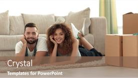  Presentation with married - PPT layouts consisting of portrait of a married couple lying on the floor after moving background and a violet colored foreground