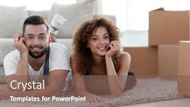  Presentation with married couple - PPT theme with portrait of a married couple lying on the floor after moving background and a violet colored foreground