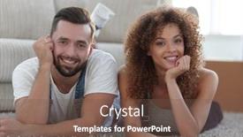  Presentation with married couple - Cool new slide set with portrait of a married couple lying on the floor after moving backdrop and a tawny brown colored foreground