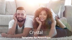  Presentation with married couple - PPT theme consisting of portrait of a married couple lying on the floor after moving background and a violet colored foreground