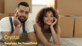  Presentation with married couple - Presentation design consisting of portrait of a married couple lying on the floor after moving background and a tawny brown colored foreground