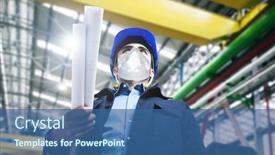  Presentation with covid coronavirus - Theme enhanced with portrait-of-a-masked-industrial background and a ocean colored foreground
