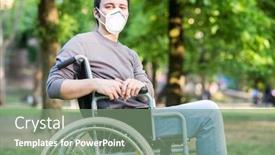 Presentation with wheelchair - PPT theme having portrait-of-a-masked-man background and a seafoam green colored foreground