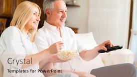  Presentation with television watching - Presentation theme featuring portrait of a mature couple watching television background and a lemonade colored foreground