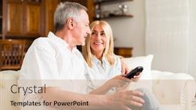  Presentation with television watching - PPT theme having portrait-of-a-mature-couple background and a soft green colored foreground