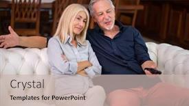  Presentation with television watching - PPT theme having portrait-of-a-mature-couple background and a soft green colored foreground