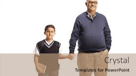  Presentation with holding hands - Presentation design with portrait-of-a-mature-man background and a coral colored foreground