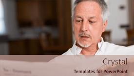  Presentation with newspaper - Presentation theme featuring portrait-of-a-mature-man background and a coral colored foreground