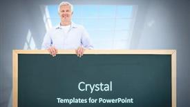  Presentation with windows - Theme with portrait of a mature man standing behind blank panel against room with large windows background and a ocean colored foreground