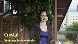  Presentation with sad woman - Presentation design having portrait of a mature sad woman in a blue evening dress background and a tawny brown colored foreground