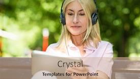  Presentation with listening woman - Colorful slide set enhanced with portrait-of-a-mature-woman backdrop and a coral colored foreground