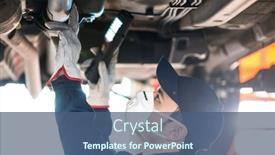  Presentation with garage car - Colorful PPT layouts enhanced with portrait-of-a-mechanic-repairing backdrop and a ocean colored foreground