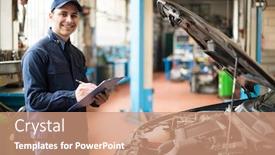  Presentation with mechanic - Slide deck consisting of portrait-of-a-mechanic background and a coral colored foreground