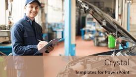  Presentation with mechanic - Slide set consisting of portrait-of-a-mechanic background and a coral colored foreground