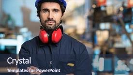  Presentation with mechanical - Amazing PPT theme having portrait of a mechanical engineer backdrop and a navy blue colored foreground