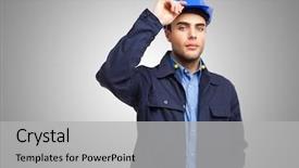  Presentation with mechanical - Presentation design enhanced with portrait of a mechanical worker background and a light gray colored foreground