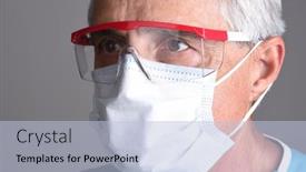  Presentation with medical ppe - PPT theme consisting of portrait-of-a-medical-professional background and a light blue colored foreground