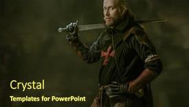  Presentation with knight - PPT theme with crusades - portrait of a medieval knight background and a wine colored foreground