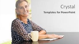  Presentation with green lawn - Presentation theme having portrait-of-a-middle-aged background and a white colored foreground