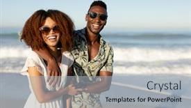  Presentation with walking together - PPT theme consisting of portrait-of-a-mixed-race background and a light gray colored foreground