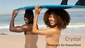  Presentation with surfing - Colorful slides enhanced with portrait-of-a-mixed-race backdrop and a coral colored foreground