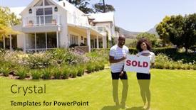  Presentation with luxury house - Presentation theme enhanced with portrait-of-a-mixed-race background and a yellow colored foreground