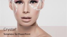  Presentation with makeup - PPT theme enhanced with portrait of a model with fashionable makeup on gray background background and a coral colored foreground