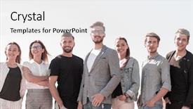  Presentation with team - PPT theme with portrait of a modern business background and a  colored foreground
