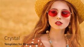  Presentation with hippie - PPT theme featuring portrait of a modern hippie girl in a wheat field bohemian style background and a gold colored foreground