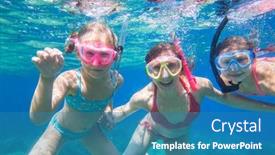  Presentation with masks - Presentation design consisting of portrait of a mother with two young daughters diving the sea in masks background and a teal colored foreground