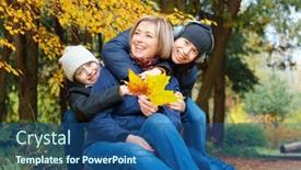  Presentation with children talking - Amazing PPT theme having portrait-of-a-mother backdrop and a ocean colored foreground