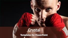  Presentation with boxer - Audience pleasing presentation theme consisting of portrait of a muscular boxer in red gloves posing at studio backdrop and a tawny brown colored foreground