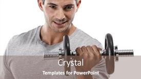  Presentation with lifting weights - Colorful presentation enhanced with portrait of a muscular man lifting weights isolated over a white background backdrop and a violet colored foreground