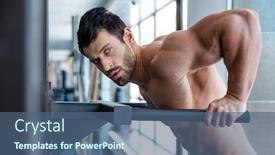  Presentation with parallel - Colorful PPT layouts enhanced with sturdy - portrait of a muscular man backdrop and a ocean colored foreground