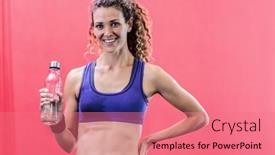  Presentation with bottle water - Beautiful presentation featuring portrait-of-a-muscular-woman backdrop and a coral colored foreground