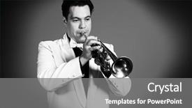  Presentation with trumpet - Slides having portrait of a musician playing the trumpet at studio background and a gray colored foreground