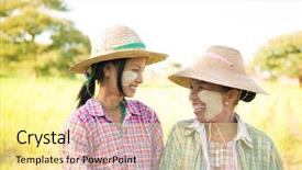  Presentation with powdered - Colorful slide deck enhanced with portrait of a myanmar female backdrop and a blonde colored foreground