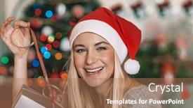  Presentation with christmas girl - Cool new PPT theme with portrait-of-a-nice-blond backdrop and a coral colored foreground