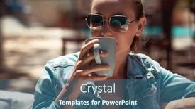  Presentation with champion golden trophy cup - Cool new presentation design with portrait-of-a-nice-girl backdrop and a ocean colored foreground