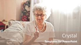  Presentation with old testament kings - Cool new slide deck with portrait of a old woman sitting on an armchair backdrop and a coral colored foreground