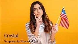  Presentation with group of three young girl - Audience pleasing presentation design consisting of portrait of a pensive young backdrop and a gold colored foreground