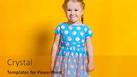  Presentation with kids fashion - Presentation theme consisting of portrait of a positive young pretty girl summer bright fashion for kids background and a gold colored foreground