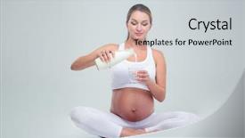  Presentation with pregnant woman in hospital - Cool new PPT theme with portrait of a pregnant woman sitting on the floor and drinking milk isolated on a white background backdrop and a light gray colored foreground